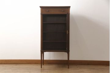 イギリスアンティーク　高級品!!　上手物　マホガニー材　象嵌入り　杢目が美しいアールデコスタイルのサイドキャビネット(戸棚、収納棚)(R-063342)