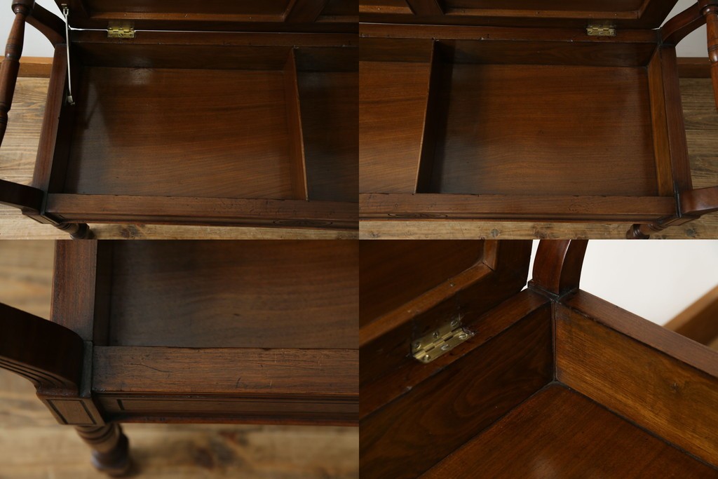 イギリスアンティーク　ウォールナット材　ゴブラン織りの座面がかわいらしい収納付きベンチ　(R-063346)