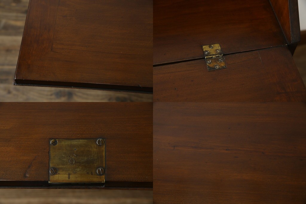 イギリスアンティーク　マホガニー材　凝ったつくりの取っ手がクラシカルな雰囲気を高めるライティングビューロー　(R-063350)