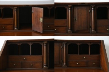 イギリスアンティーク　マホガニー材　凝ったつくりの取っ手がクラシカルな雰囲気を高めるライティングビューロー　(R-063350)