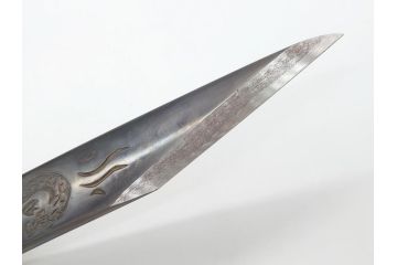 藤原良明(加藤真平)作　切り出し　龍の図　武蔵國水心子　昭和丙寅年八月日　全長275mm　小刀(短刀、ナイフ、刃物)(R-063365)