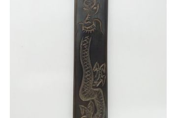 藤原良明(加藤真平)作　切り出し　龍の図　武蔵國水心子　昭和丙寅年八月日　全長275mm　小刀(短刀、ナイフ、刃物)(R-063365)