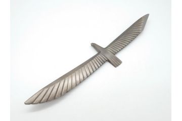 藤原良明(加藤真平)作　切り出し　珍しい　鳥　武蔵國水心子　平成元年正月　全長340mm　小刀(鷹?、鷲?、短刀、ナイフ、刃物)(R-063367)