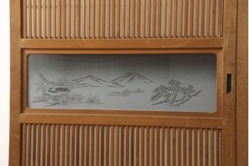 アンティーク建具　落ち着いた雰囲気が漂う裏障子付き格子戸4枚セット(ガラス帯戸、引き戸)(R-063378)