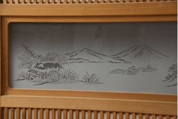 アンティーク建具　落ち着いた雰囲気が漂う裏障子付き格子戸4枚セット(ガラス帯戸、引き戸)(R-063378)