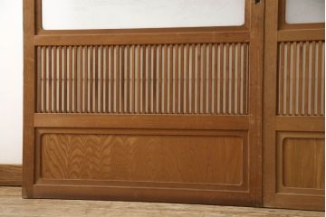 アンティーク建具　落ち着いた雰囲気が漂う裏障子付き格子戸4枚セット(ガラス帯戸、引き戸)(R-063378)