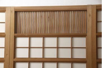 アンティーク建具　落ち着いた雰囲気が漂う裏障子付き格子戸4枚セット(ガラス帯戸、引き戸)(R-063378)