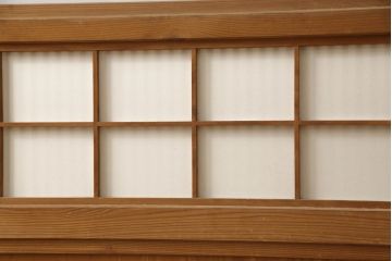 アンティーク建具　落ち着いた雰囲気が漂う裏障子付き格子戸4枚セット(ガラス帯戸、引き戸)(R-063378)