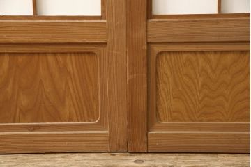 アンティーク建具　落ち着いた雰囲気が漂う裏障子付き格子戸4枚セット(ガラス帯戸、引き戸)(R-063378)