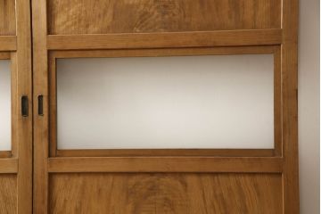 アンティーク建具　昭和中期　レーザー組子入れます!　ガラス帯戸2枚セット(引き戸、ガラス戸、組子建具、レーザー組子板戸)(R-063381)