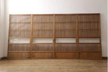 アンティーク建具　落ち着いた和の雰囲気を演出する格子戸4枚セット(引き戸、ガラス帯戸)(R-063382)