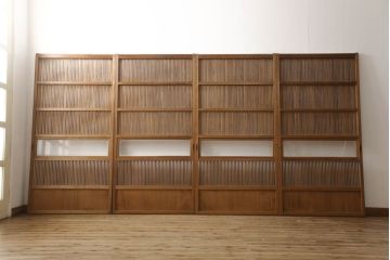 アンティーク建具　落ち着いた和の雰囲気を演出する格子戸4枚セット(引き戸、ガラス帯戸)(R-063382)