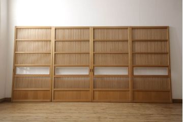 ビンテージ建具　落ち着いた和の雰囲気を演出する格子戸4枚セット(引き戸、ガラス帯戸、ヴィンテージ、建具)(R-063384)