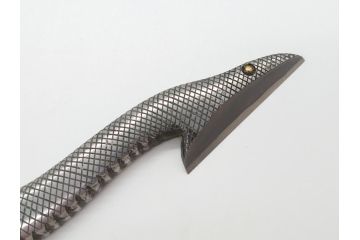 藤原良明(加藤真平)作　切り出し　蛇　武蔵國水心子　昭和辛酉年二月日　小刀(金象嵌、ヘビ、短刀、ナイフ、刃物、共箱付き)(R-063392)