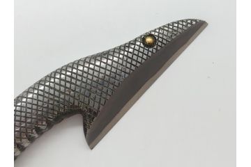 藤原良明(加藤真平)作　切り出し　蛇　武蔵國水心子　昭和辛酉年二月日　小刀(金象嵌、ヘビ、短刀、ナイフ、刃物、共箱付き)(R-063392)