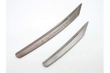 藤原良明(加藤真平)作　切り出し　中子　武蔵國水心子　大 昭和戊年五月日　全長219mm　小 平成三年正月　全長142mm　小刀2本セット(短刀、ナイフ、刃物)(R-063393)