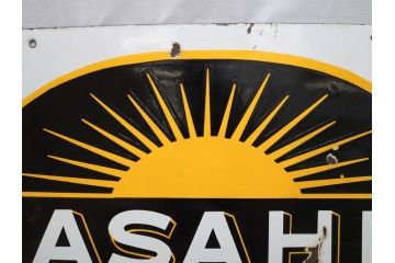 昭和レトロ　大型　ホーロー ASAHI GOLDEN-BEAM アサヒ号オートバイ　両面　看板(琺瑯、広告、ディスプレイ)(R-063404)
