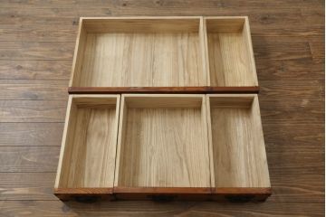 和製ビンテージ　岩谷堂箪笥　希少デザイン!!　力強い木目が目を惹く変わり型小箪笥(収納箪笥、整理箪笥、サイドチェスト、サイドボード、引き出し、ヴィンテージ)(R-063408)