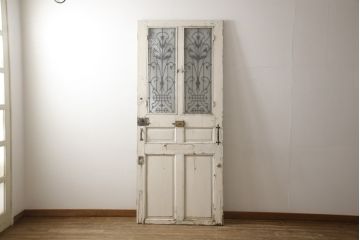 アンティーク建具　フランスアンティーク　特大サイズ　おしゃれなアクセントになるロートアイアンフェンス付きドア1枚(扉、木製ドア、玄関ドア、建具)(R-063412)