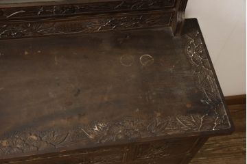 中古　軽井沢彫り　牡丹の彫刻に目を奪われるドレッサー(ドレッシングチェスト、鏡台、ミラー、引き出し、化粧台)(R-063416)