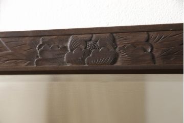 中古　軽井沢彫り　牡丹の彫刻に目を奪われるドレッサー(ドレッシングチェスト、鏡台、ミラー、引き出し、化粧台)(R-063416)