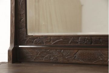 中古　軽井沢彫り　牡丹の彫刻に目を奪われるドレッサー(ドレッシングチェスト、鏡台、ミラー、引き出し、化粧台)(R-063416)