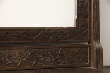中古　軽井沢彫り　牡丹の彫刻に目を奪われるドレッサー(ドレッシングチェスト、鏡台、ミラー、引き出し、化粧台)(R-063416)