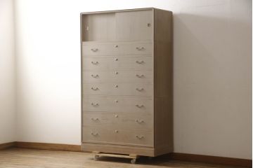 中古　桑材　縁取り　モダンデザイン　和モダンな空間づくりに活躍する加茂桐箪笥(並厚、桐たんす、和タンス、引き出し、衣装タンス、チェスト)(R-063417)