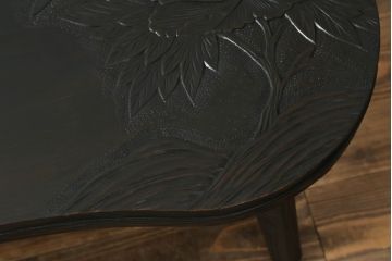 和製ビンテージ　軽井沢彫り　ビーンズ型の曲線デザインがお洒落なローテーブル(サイドテーブル、カフェテーブル、コーヒーテーブル、座卓、センターテーブル、ヴィンテージ)(R-063422)