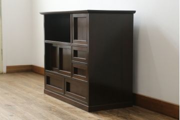 ヴィンテージ　松本民芸家具　絶版品!直線的なデザインが美しい戸棚(収納棚、サイドボード、ビンテージ)(R-063427)
