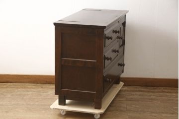 中古　リメイク家具　北海道民芸家具　上質な作りが魅力のサイドキャビネット(リビングボード、引き出し、チェスト、テレビ台)(R-063448)