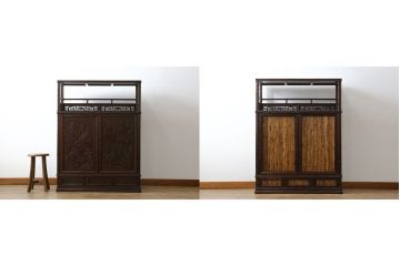 和製ビンテージ　花梨(カリン)材　扉と引き出しがリバーシブル仕様のユニークな飾り棚(戸棚、収納棚、ヴィンテージ)(R-063451)