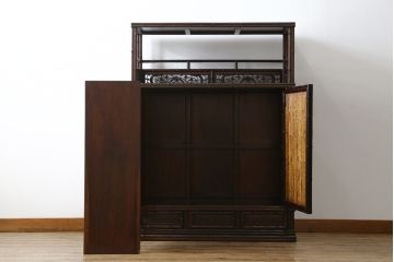 和製ビンテージ　花梨(カリン)材　扉と引き出しがリバーシブル仕様のユニークな飾り棚(戸棚、収納棚、ヴィンテージ)(R-063451)
