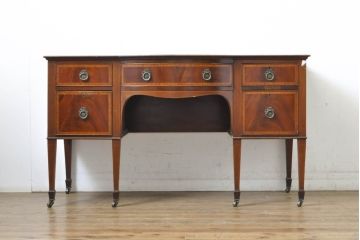 イギリスアンティーク ペイント仕上げ限定 曲線を描くデザインがエレガントなドレッサーサイドボード(両袖机、ニーホールデスク、ワークデスク、在宅ワーク用、在宅用、引き出し)(R-063456)