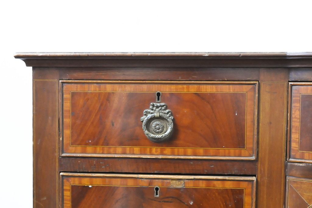 イギリスアンティーク ペイント仕上げ限定 曲線を描くデザインがエレガントなドレッサーサイドボード(両袖机、ニーホールデスク、ワークデスク、在宅ワーク用、在宅用、引き出し)(R-063456)