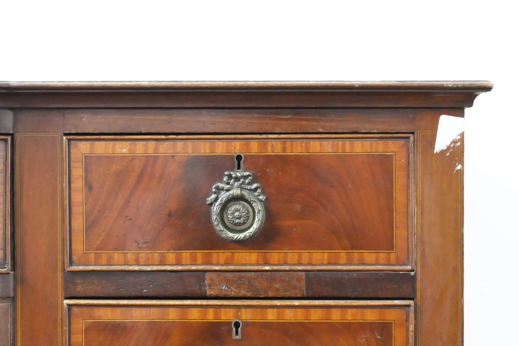 イギリスアンティーク ペイント仕上げ限定 曲線を描くデザインがエレガントなドレッサーサイドボード(両袖机、ニーホールデスク、ワークデスク、在宅ワーク用、在宅用、引き出し)(R-063456)