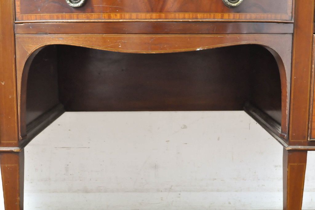 イギリスアンティーク ペイント仕上げ限定 曲線を描くデザインがエレガントなドレッサーサイドボード(両袖机、ニーホールデスク、ワークデスク、在宅ワーク用、在宅用、引き出し)(R-063456)