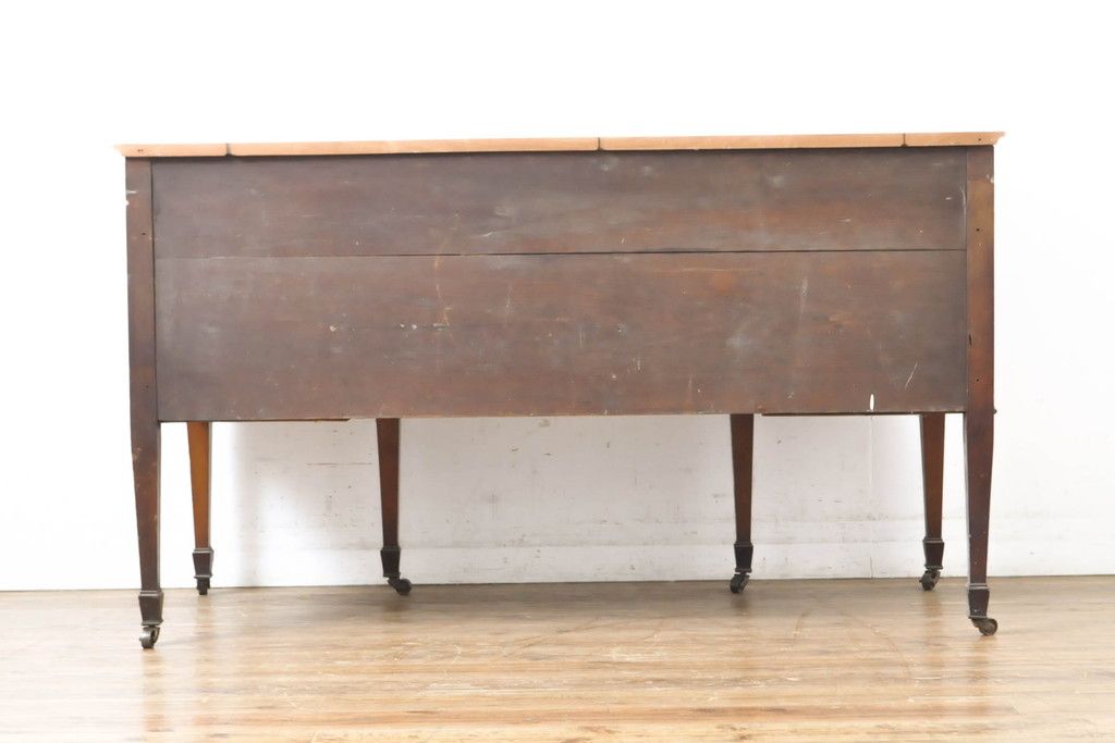 イギリスアンティーク ペイント仕上げ限定 曲線を描くデザインがエレガントなドレッサーサイドボード(両袖机、ニーホールデスク、ワークデスク、在宅ワーク用、在宅用、引き出し)(R-063456)