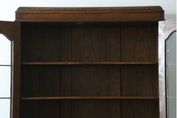 イギリスアンティーク　オーク材　ステンドグラス入りのビューローブックケース　(R-063457)