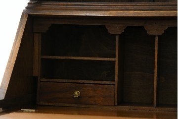 イギリスアンティーク　オーク材　ステンドグラス入りのビューローブックケース　(R-063457)