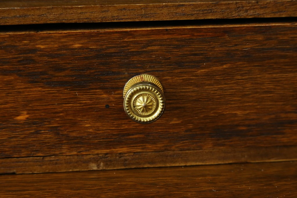 イギリスアンティーク　オーク材　ステンドグラス入りのビューローブックケース　(R-063457)