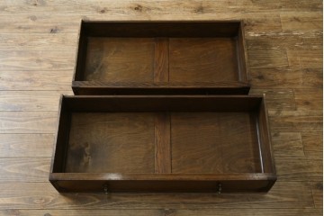 イギリスアンティーク　オーク材　ステンドグラス入りのビューローブックケース　(R-063457)