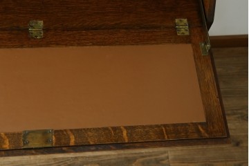 イギリスアンティーク　オーク材　ステンドグラス入りのビューローブックケース　(R-063457)