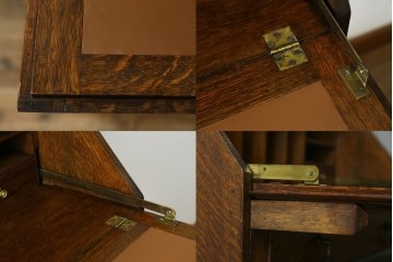 イギリスアンティーク　オーク材　ステンドグラス入りのビューローブックケース　(R-063457)