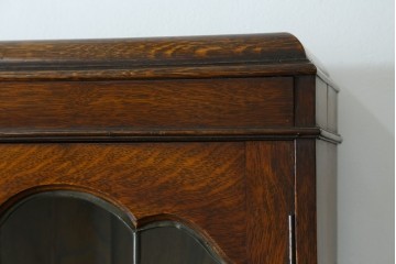 イギリスアンティーク　オーク材　ステンドグラス入りのビューローブックケース　(R-063457)