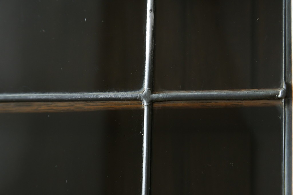 イギリスアンティーク　オーク材　ステンドグラス入りのビューローブックケース　(R-063457)