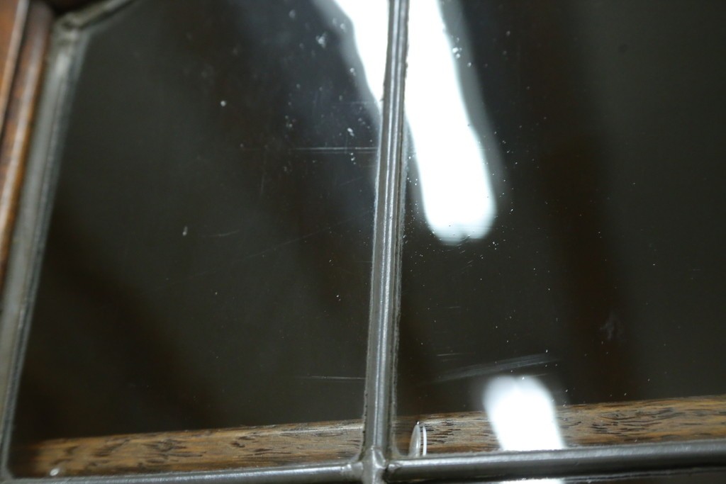 イギリスアンティーク　オーク材　ステンドグラス入りのビューローブックケース　(R-063457)