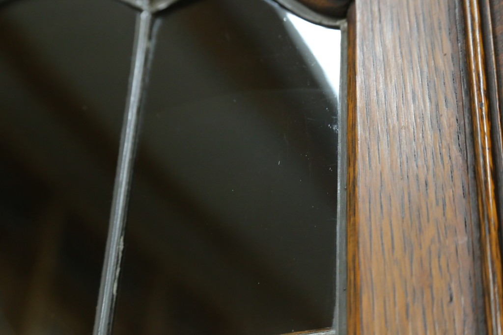 イギリスアンティーク　オーク材　ステンドグラス入りのビューローブックケース　(R-063457)