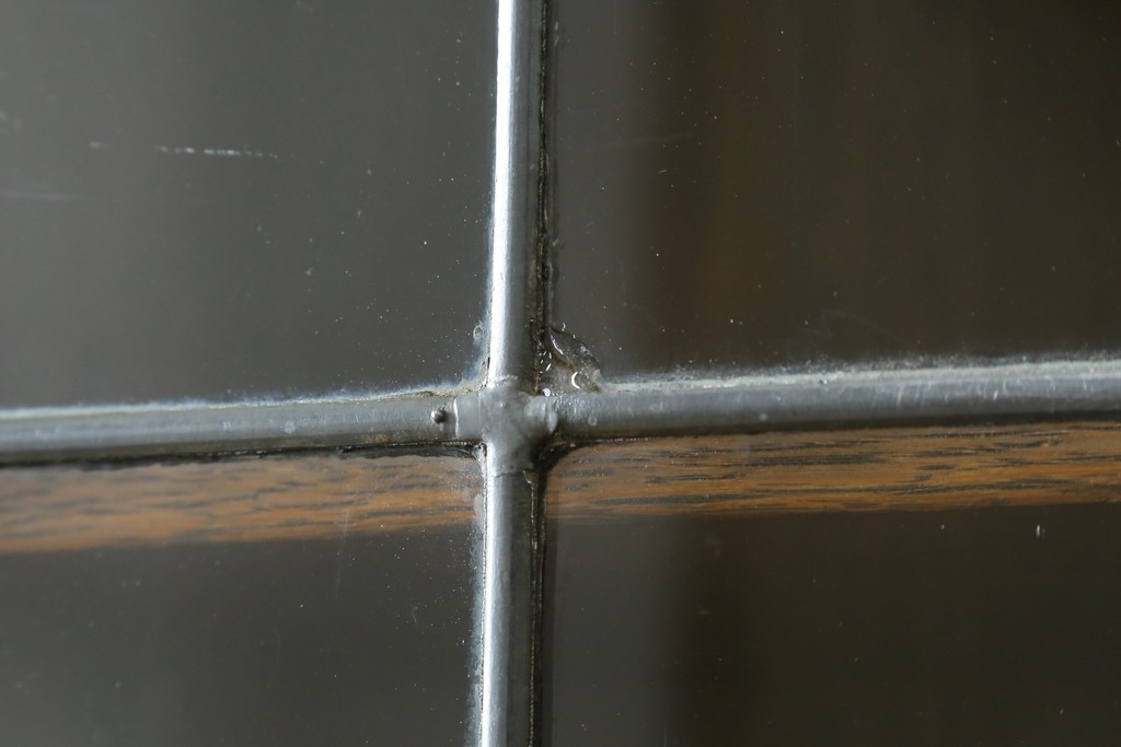 イギリスアンティーク　オーク材　ステンドグラス入りのビューローブックケース　(R-063457)