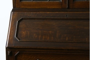 イギリスアンティーク　オーク材　ステンドグラス入りのビューローブックケース　(R-063457)
